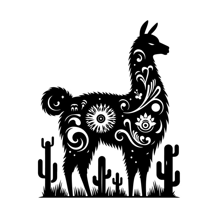 Vector ilustración de la silueta del lama en color negro