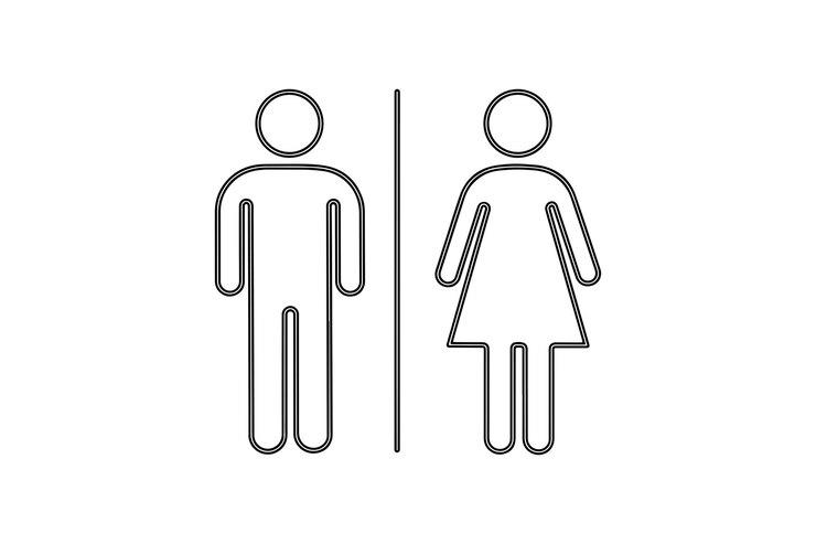 Ilustración de la silueta del letrero del baño Iconos masculinos y femeninos