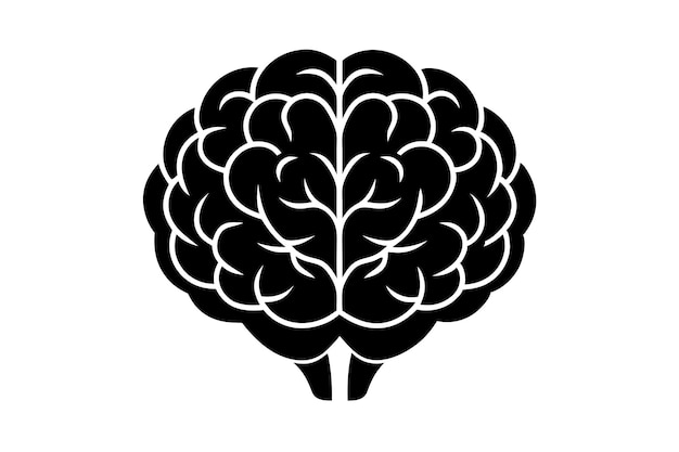 Ilustración de la silueta del logotipo del cerebro vectorial en blanco y negro