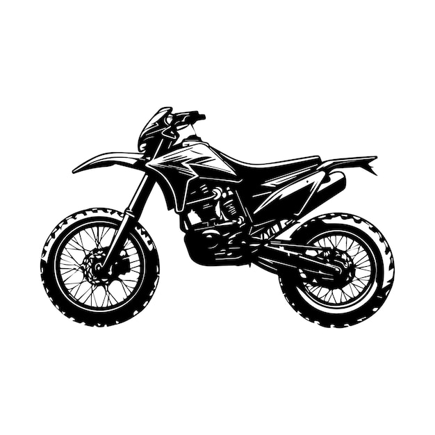 Ilustración de silueta de motocicleta de aventura en estilo blanco y negro aislado
