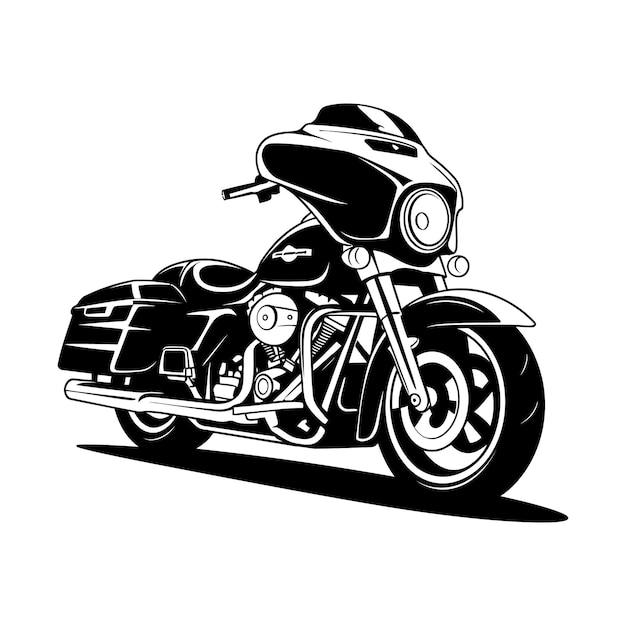 Ilustración de silueta de motocicleta en blanco y negro con fondo blanco