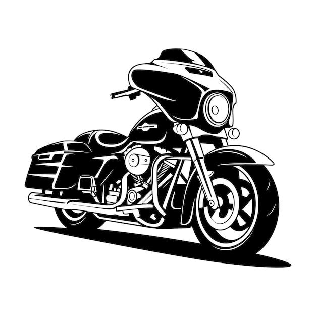 Ilustración de silueta de motocicleta en blanco y negro con fondo blanco