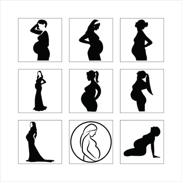 Ilustración de silueta de mujer embarazada Colección de conjuntos vectoriales para diseños de maternidad y embarazo