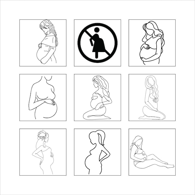 Ilustración de silueta de mujer embarazada Colección de conjuntos vectoriales para diseños de maternidad y embarazo