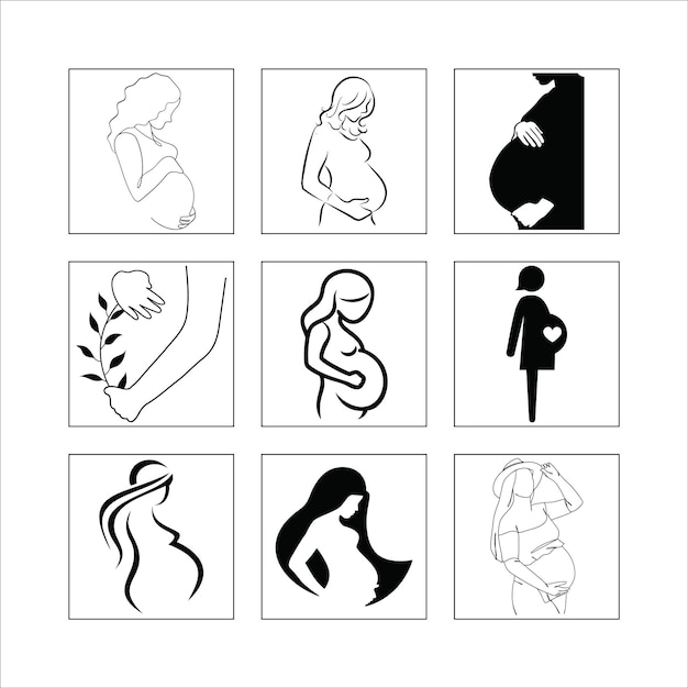 Ilustración de silueta de mujer embarazada Colección de conjuntos vectoriales para diseños de maternidad y embarazo