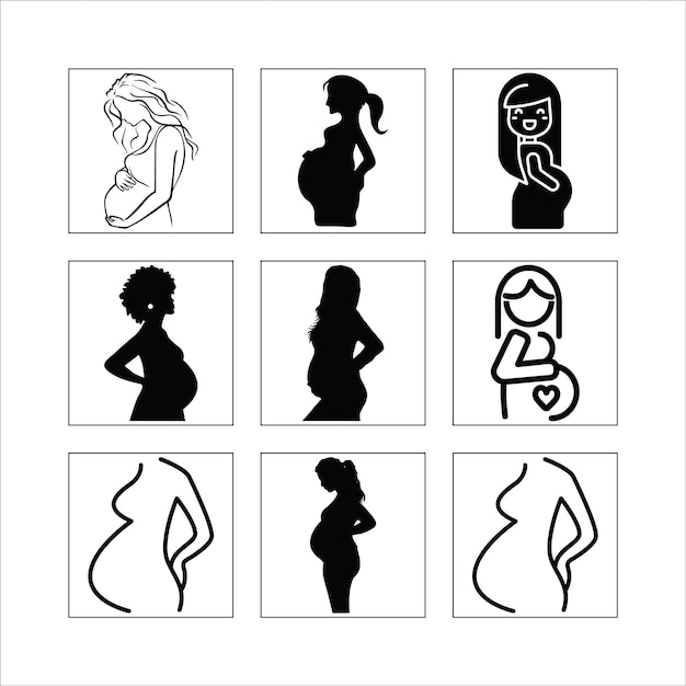 Ilustración de silueta de mujer embarazada Colección de conjuntos vectoriales para diseños de maternidad y embarazo