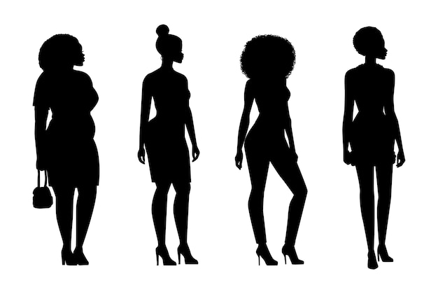 Vector ilustración de silueta de mujer negra dibujada a mano