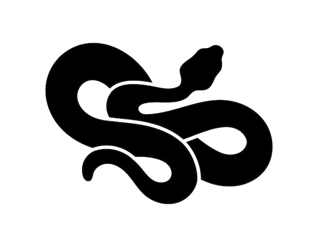 Ilustración de silueta negra de un reptil serpiente, una boa constrictor cobra.