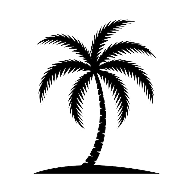 Ilustración de la silueta de una palmera en una pequeña isla