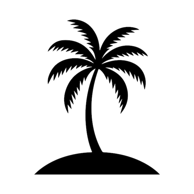 Ilustración de la silueta de una palmera en una pequeña isla
