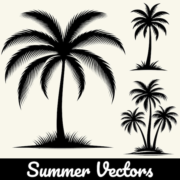 Ilustración de la silueta de una palmera de verano en forma vectorial