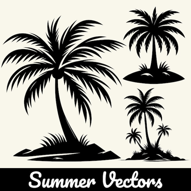 Ilustración de la silueta de una palmera de verano en forma vectorial
