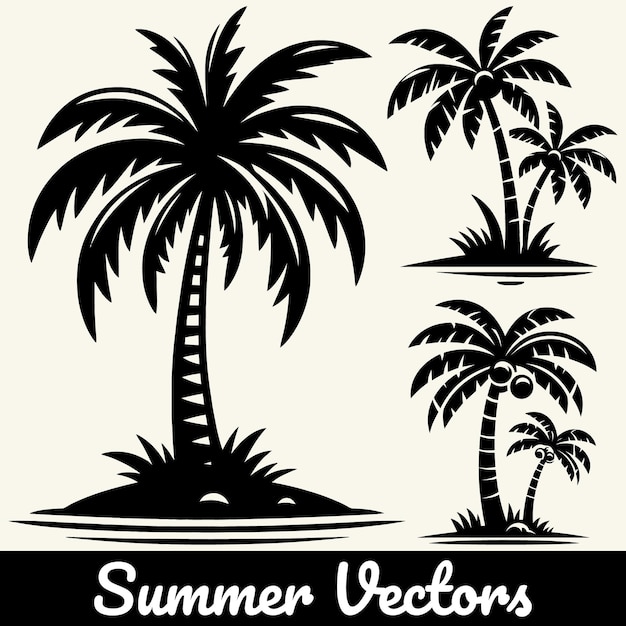 Ilustración de la silueta de una palmera de verano en forma vectorial