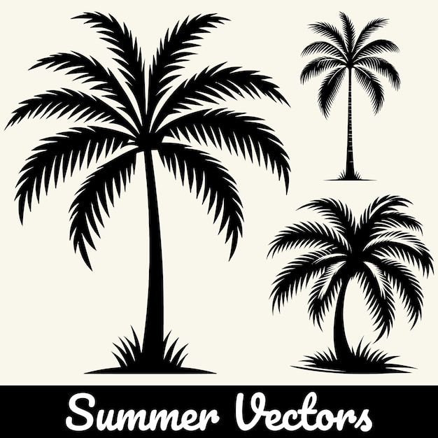 Ilustración de la silueta de una palmera de verano en forma vectorial