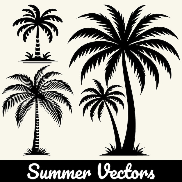 Ilustración de la silueta de una palmera de verano en forma vectorial