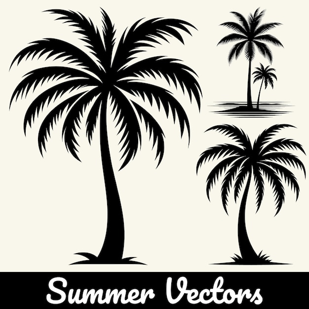 Ilustración de la silueta de una palmera de verano en forma vectorial