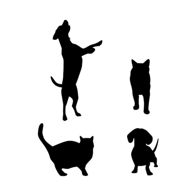 Vector ilustración de silueta de perro y gato de diseño plano