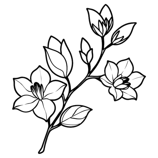 Ilustración de la silueta de la rama floral en flor mínima de fondo blanco