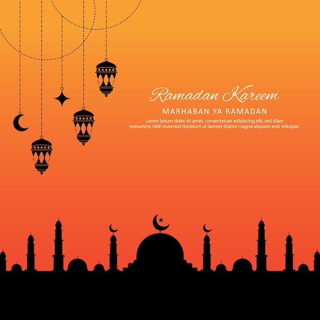 ilustración de silueta de ramadán kareem islámico plano