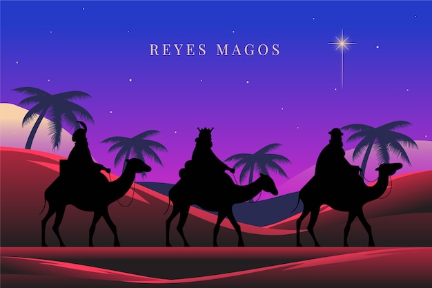 Vector ilustración de silueta de reyes magos plana