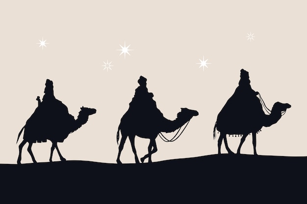 Ilustración de la silueta de los reyes magos planos