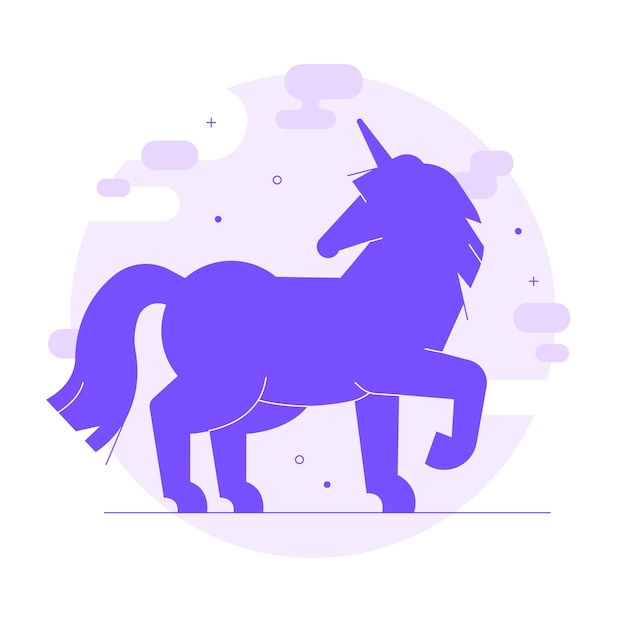 Vector ilustración de silueta de unicornio de diseño plano