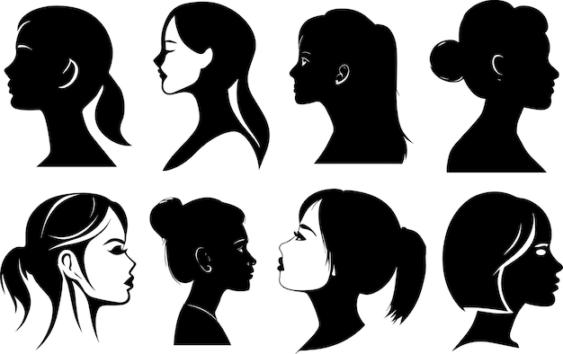 Ilustración de silueta de vector de cara lateral de mujer 3