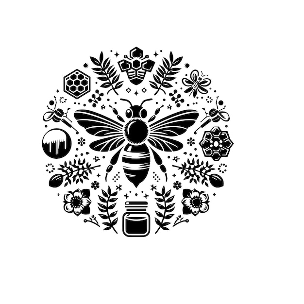 Ilustración de la silueta vectorial de las abejas melíferas