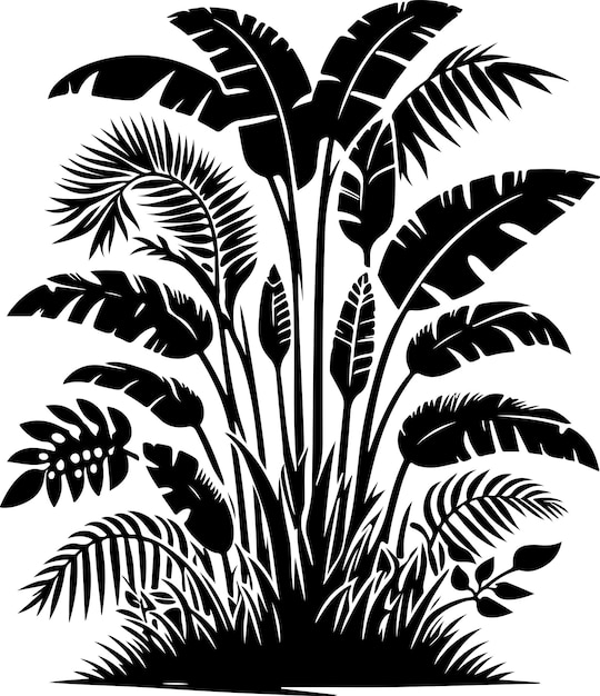 Ilustración de la silueta vectorial de un árbol tropical de la selva