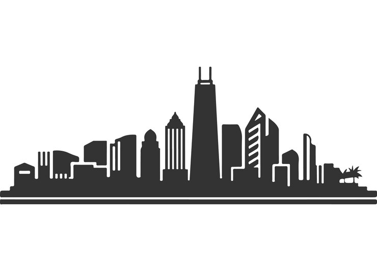 Una ilustración de silueta vectorial de ciudad negra en fondo blanco