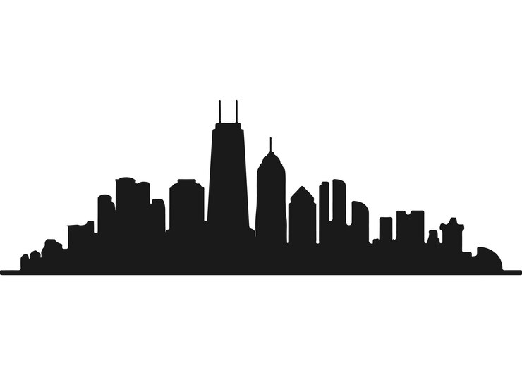 Una ilustración de silueta vectorial de ciudad negra en fondo blanco