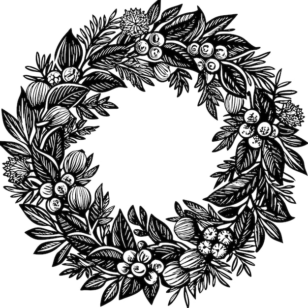 Ilustración de la silueta vectorial de la corona de Navidad