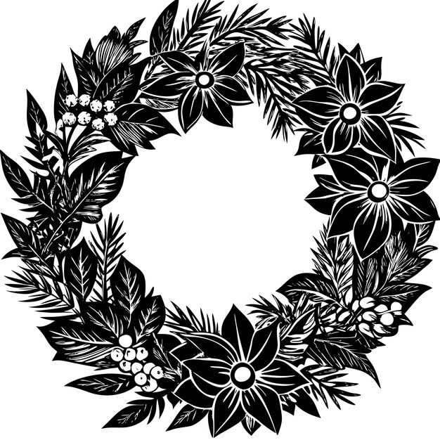 Ilustración de la silueta vectorial de la corona de Navidad