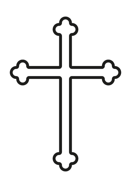 Ilustración de silueta vectorial de cruz cristiana en blanco y negro de forma de cruz religiosa aislada en blanco