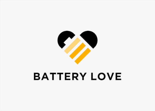 Ilustración de silueta vectorial de diseño de logotipo de batería de amor