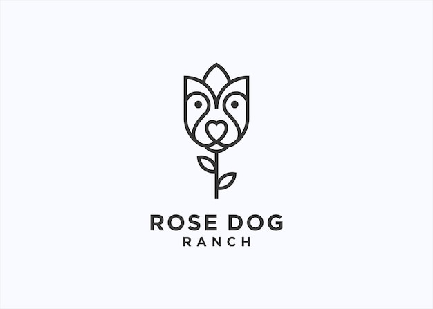 Vector ilustración de silueta vectorial de flor de rosa con diseño de logotipo de perro