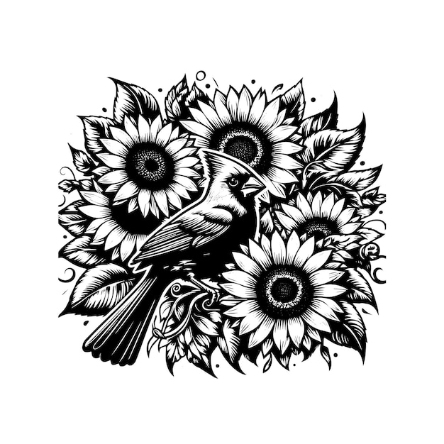 Vector ilustración de la silueta vectorial floral de un pájaro