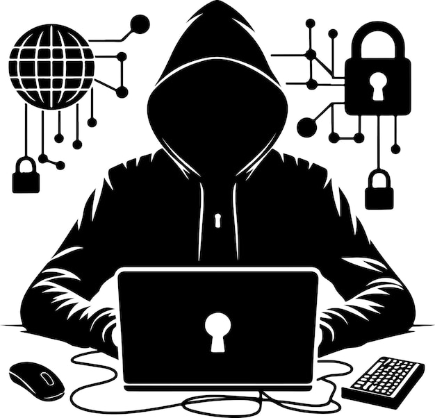 Ilustración de la silueta vectorial del hacker