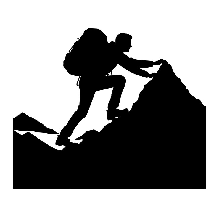 Vector una ilustración de silueta vectorial de un hombre escalando una montaña
