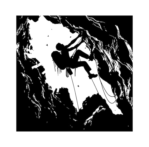 Una ilustración de silueta vectorial de un hombre escalando una montaña