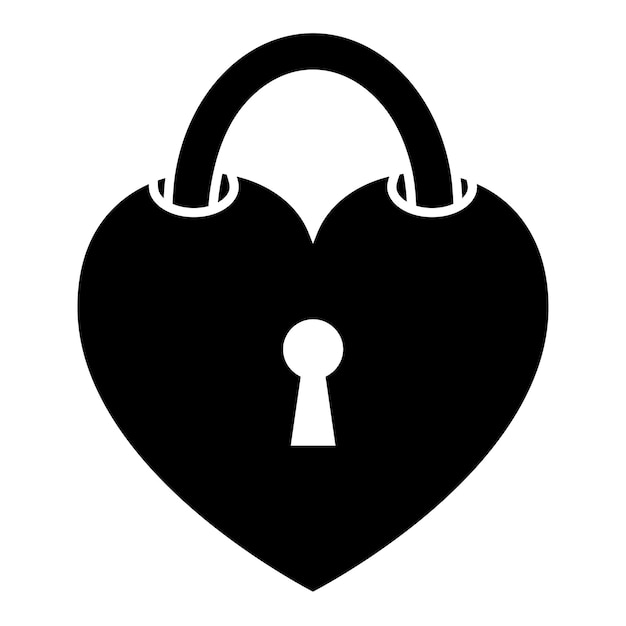 Ilustración de la silueta vectorial del icono de bloqueo en forma de corazón aislada en fondo blanco