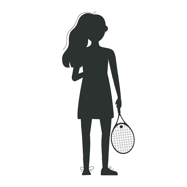 Ilustración de silueta vectorial plana jugador de tenis dibujado a mano entrenamiento para niños