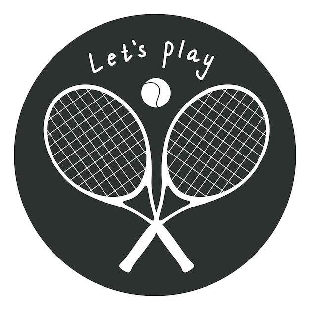 Ilustración de silueta vectorial plana Raquetas de tenis dibujadas a mano y una pelota para el logotipo