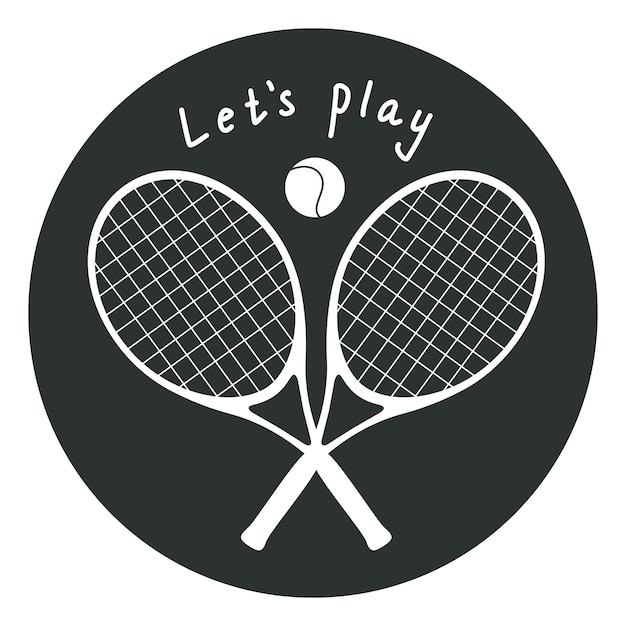 Ilustración de silueta vectorial plana Raquetas de tenis dibujadas a mano y una pelota para el logotipo