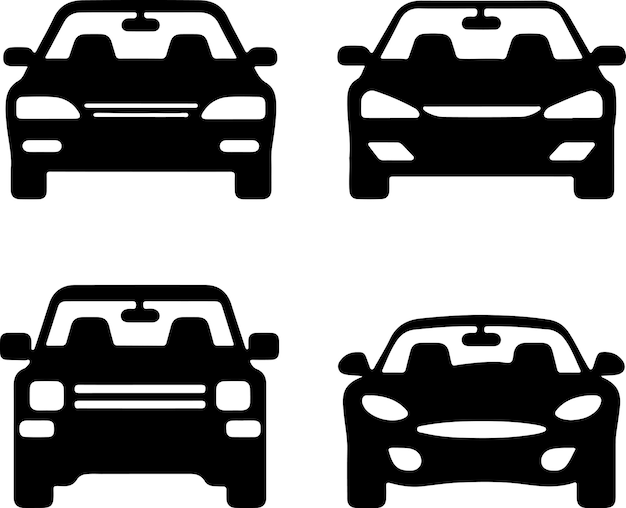 Una ilustración de silueta vectorial de las vistas delanteras del coche