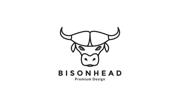 Ilustración de símbolo de icono de vector de diseño de logotipo de cabeza de bisonte de líneas simples