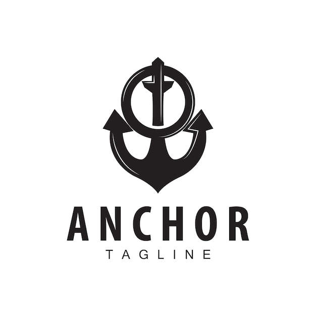 Ilustración del símbolo del icono vectorial del barco marítimo diseño sencillo del logotipo del ancla marítima