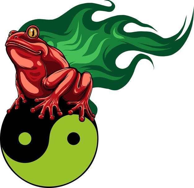 Ilustración del símbolo Ying yang debajo de la rana.
