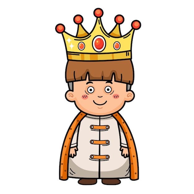 Ilustración de simpáticos personajes infantiles con contorno de traje de rey blanco en vector de fondo