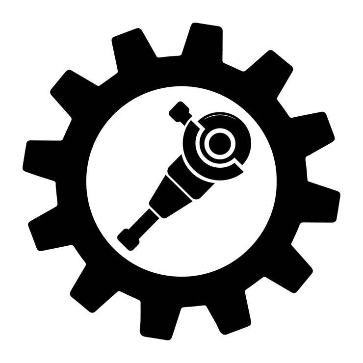 Vector ilustración simple de amoladora angular eléctrica en icono de engranaje